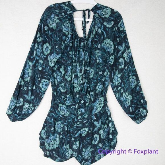 New! Free People Dance ‘Til Dawn Green Black Floral‎ Romper, size S - Picture 9 of 14